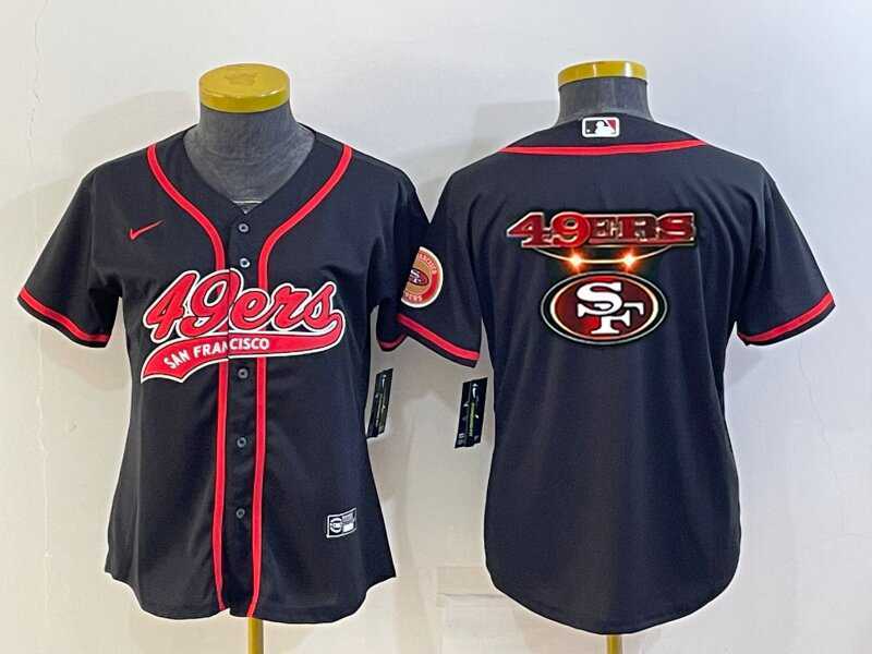 Women%27s San Francisco 49ers Black Team Big Logo With Patch Cool Base Stitched Baseball Jersey->women nfl jersey->Women Jersey